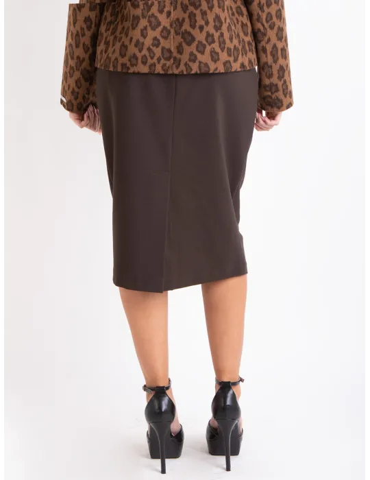 Elegant Coffee Brown Pencil Skirt in Stretch Viscose Jersey – Piero Moretti