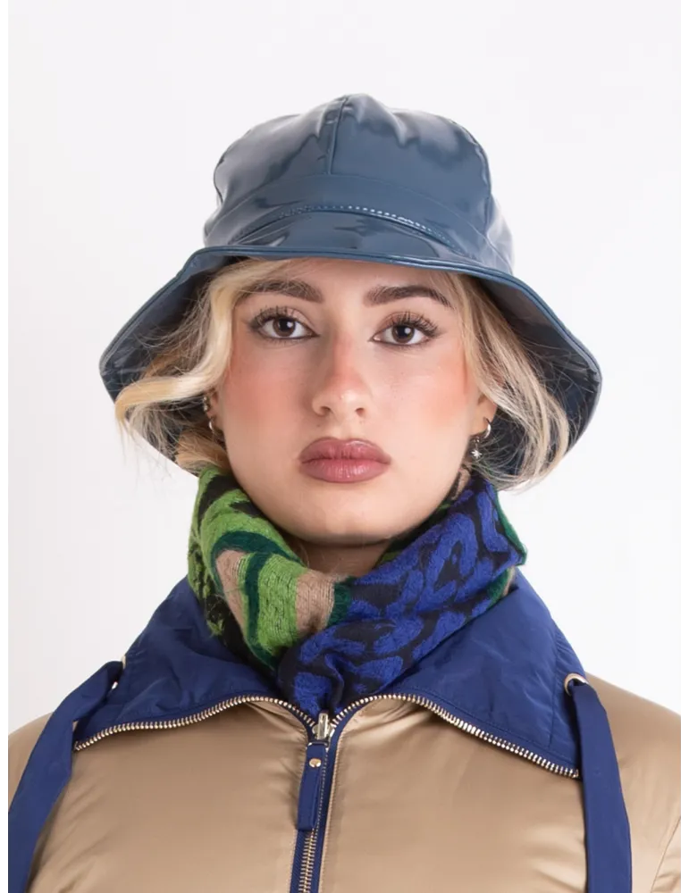 Blue Rainproof Cloche Hat in Glossy Fabric by Complit