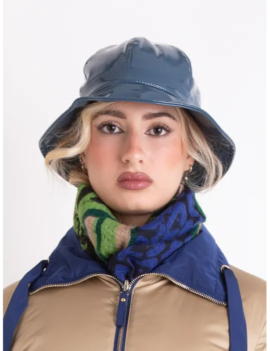 Blue Rainproof Cloche Hat in Glossy Fabric by Complit
