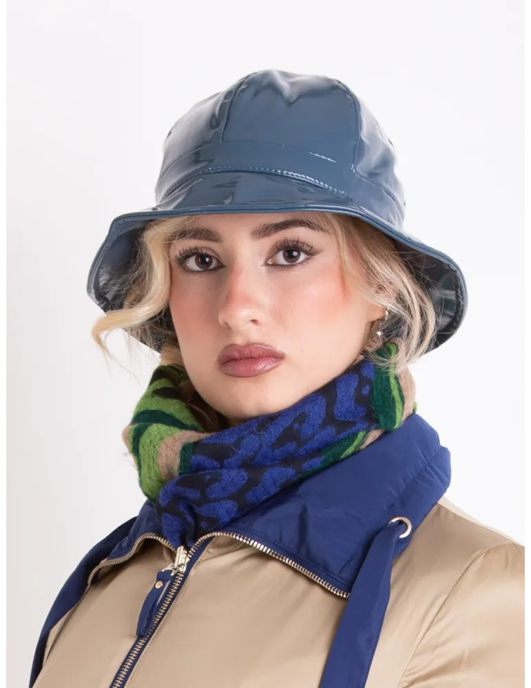 Blue Rainproof Cloche Hat in Glossy Fabric by Complit