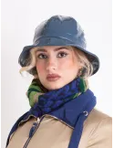 blue Rainproof Cloche Hat in Glossy Fabric by Complit