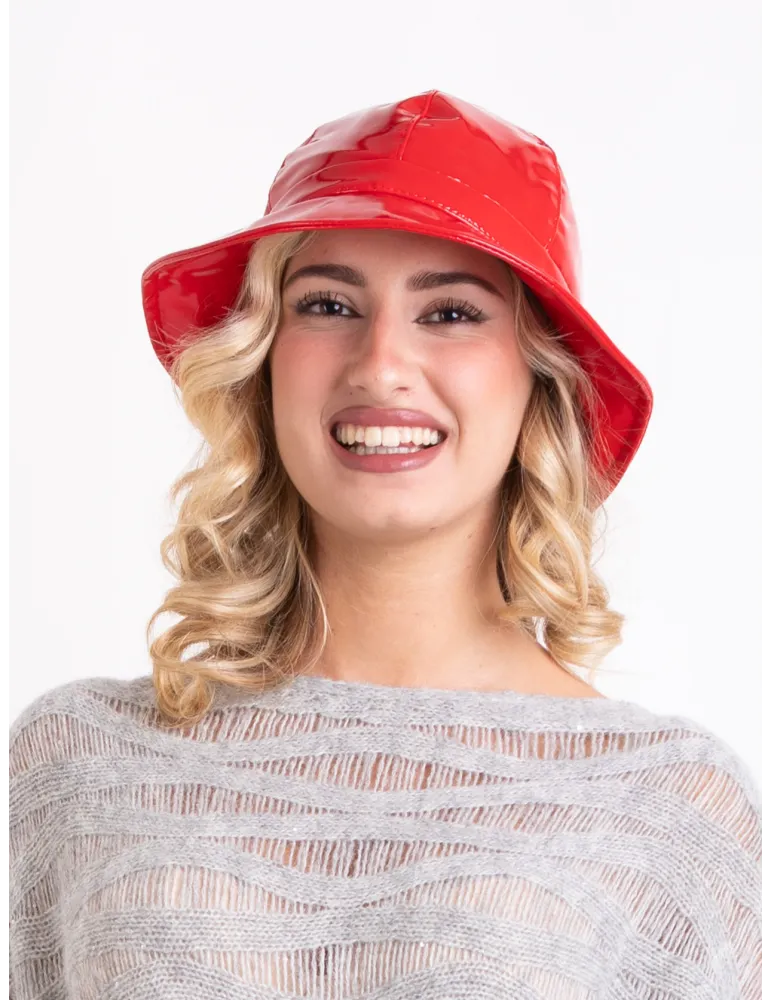 Complit Fashion Hats | Cappello cloche antipioggia in vernice rossa