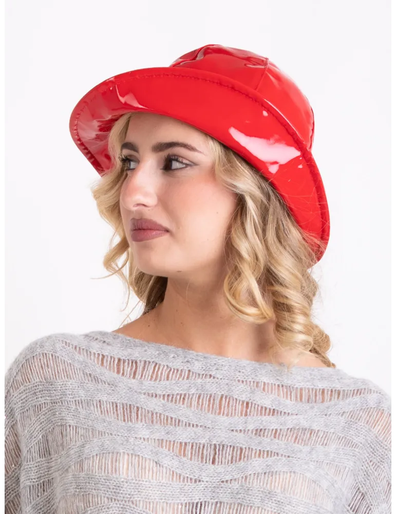Complit Fashion Hats | Cappello cloche antipioggia in vernice rossa