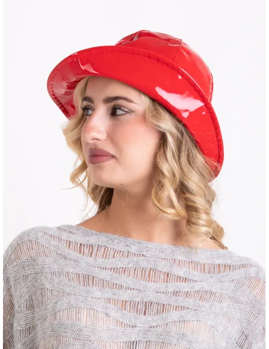Red Rainproof Cloche Hat in Glossy Fabric by Complit