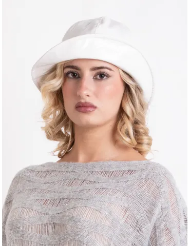 White Rainproof Cloche Hat in Glossy Fabric by Complit 2