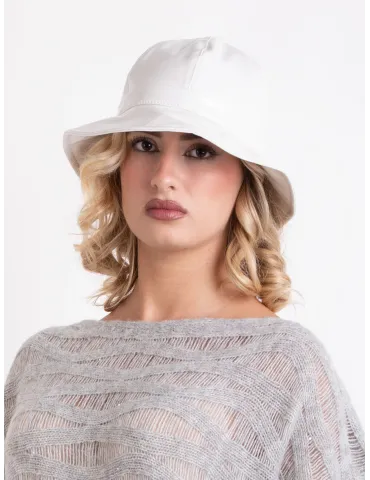 White Rainproof Cloche Hat in Glossy Fabric by Complit