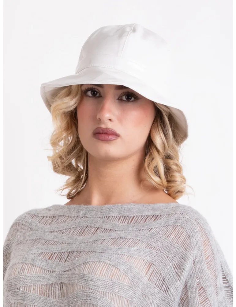 White Rainproof Cloche Hat in Glossy Fabric by Complit