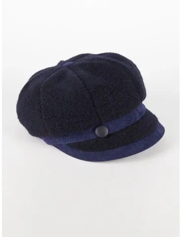 Complit dark blue wool newsboy hat cap with velvet piping
