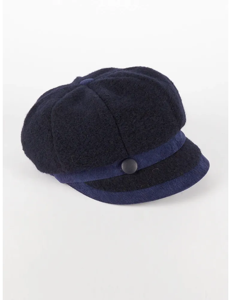 Complit dark blue wool newsboy hat cap with velvet piping