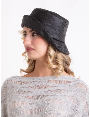 Black Faux Leather Rainproof Cloche Hat by Complit 2
