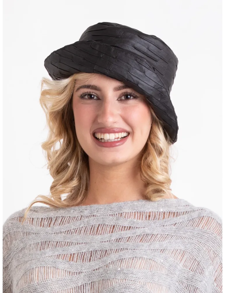 Black Faux Leather Rainproof Cloche Hat by Complit