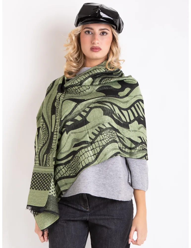 Bissoli Green and black jacquard formal scarf with platinum lurex