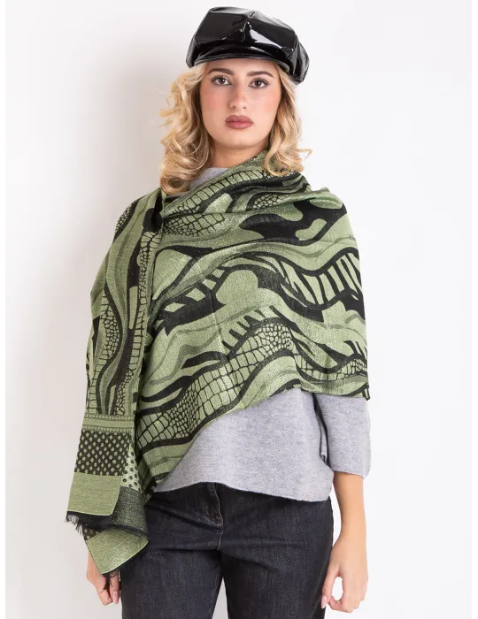 Bissoli Green and black jacquard formal scarf with platinum lurex