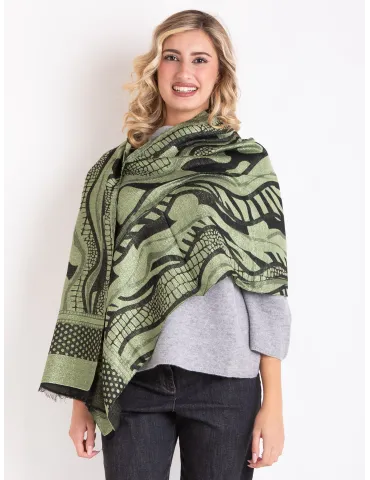 Bissoli Green and black jacquard formal scarf with platinum lurex