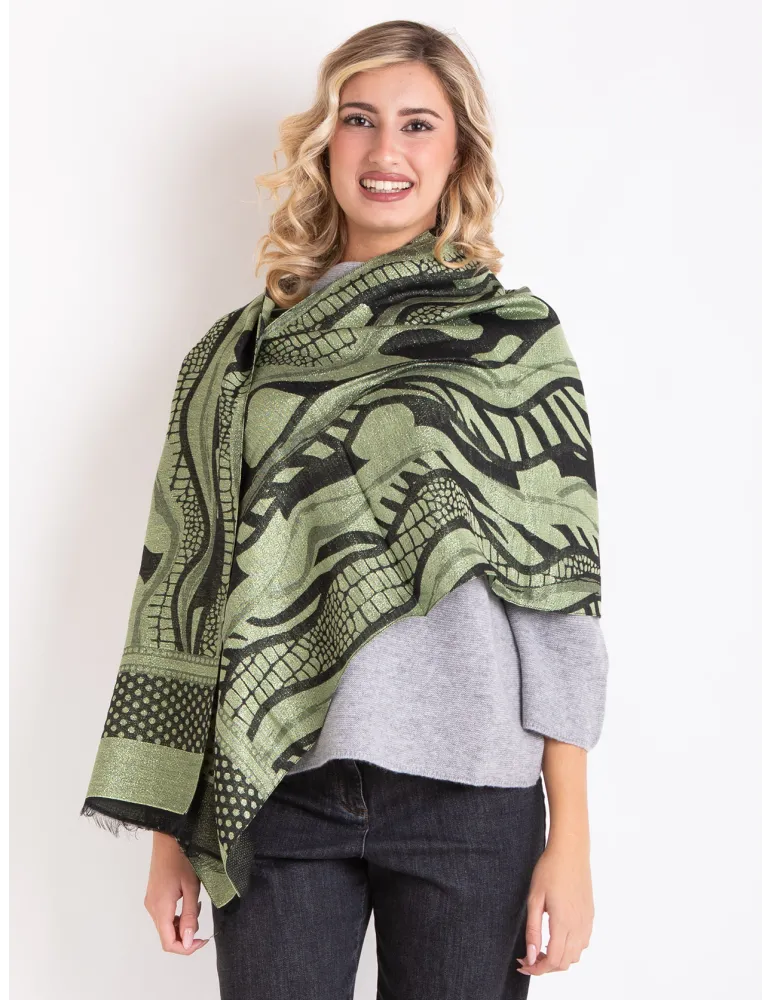 Bissoli Green and black jacquard formal scarf with platinum lurex Bissoli Green and black jacquard formal scarf with platinum lurex