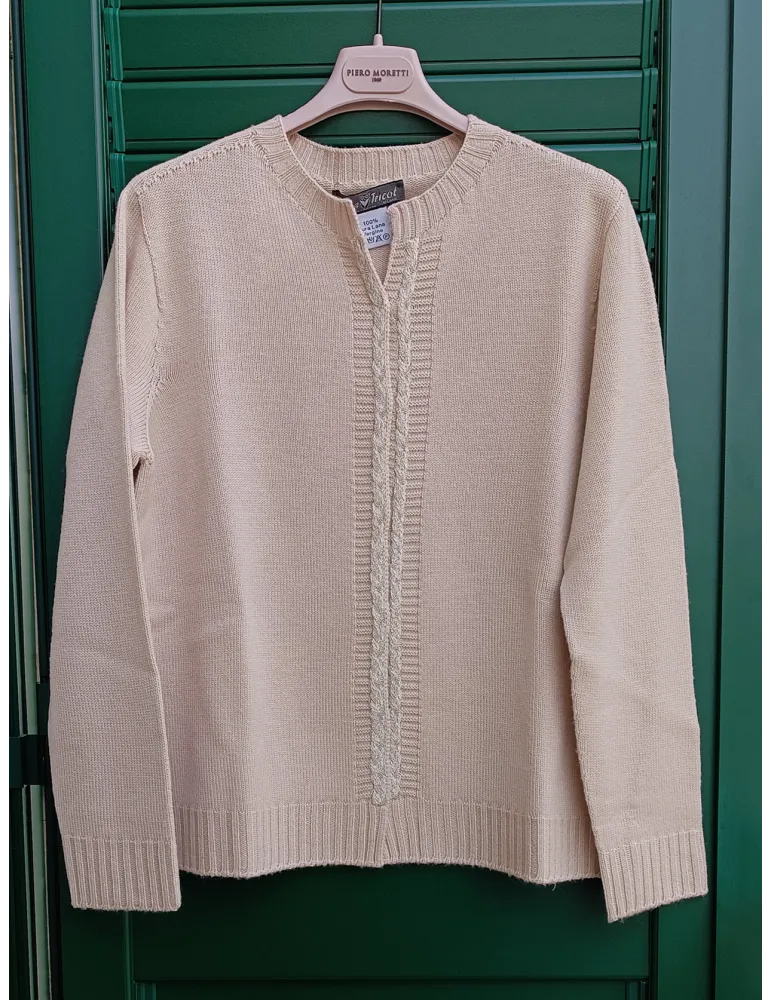Beige cardigan jacket in extrafine merino Wool with embroidery Beige cardigan jacket in extrafine merino Wool with embroidery