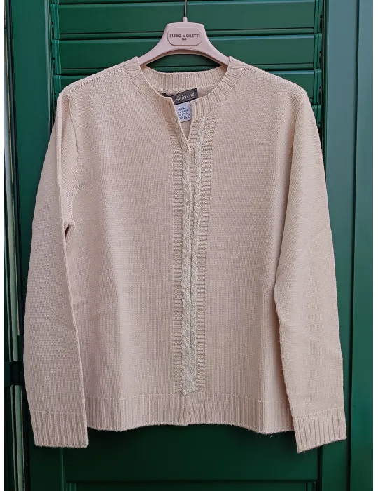 Beige cardigan jacket in extrafine merino Wool with embroidery Beige cardigan jacket in extrafine merino Wool with embroidery