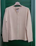 Beige cardigan jacket in extrafine merino Wool with embroidery