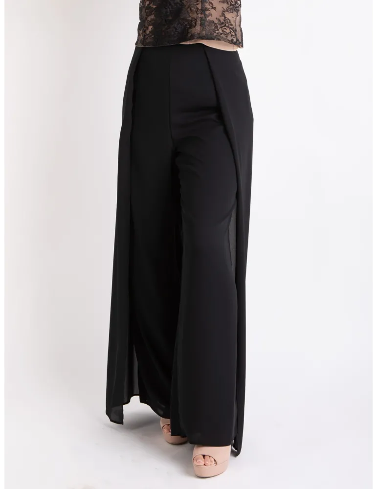 Sonia Pena elegant black lace blouse and silk trousers suit