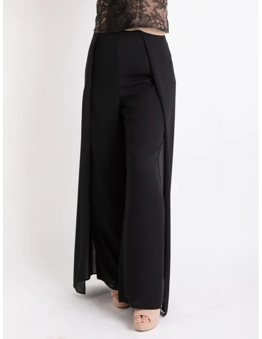 Sonia Pena elegant black lace blouse and silk trousers suit