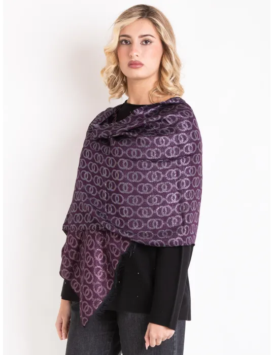 Sciarpa jacquard nero viola rosa con disegno Chanel in lurex | Bissoli