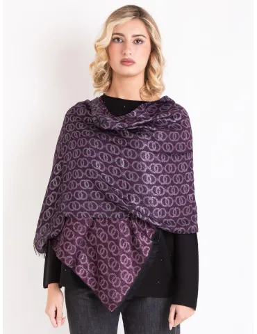 Purple pink and black formal scarf with platinum lurex by Bissoli