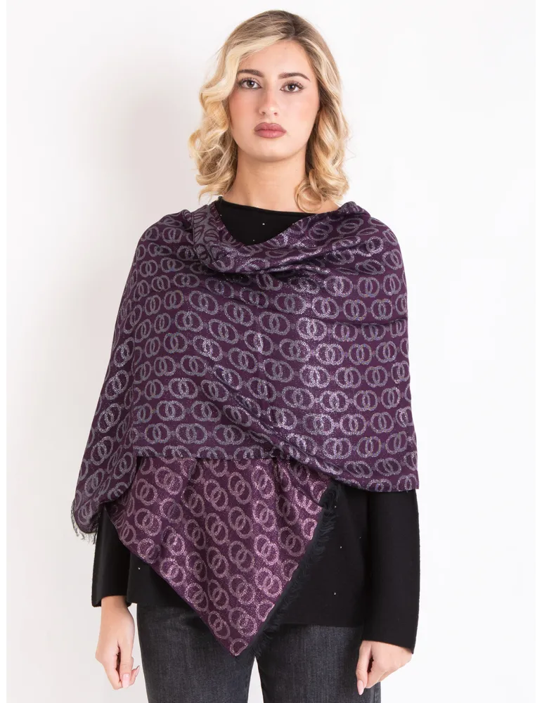 Sciarpa jacquard nero viola rosa con disegno Chanel in lurex | Bissoli Sciarpa jacquard nero viola rosa con disegno Chanel in lurex | Bissoli