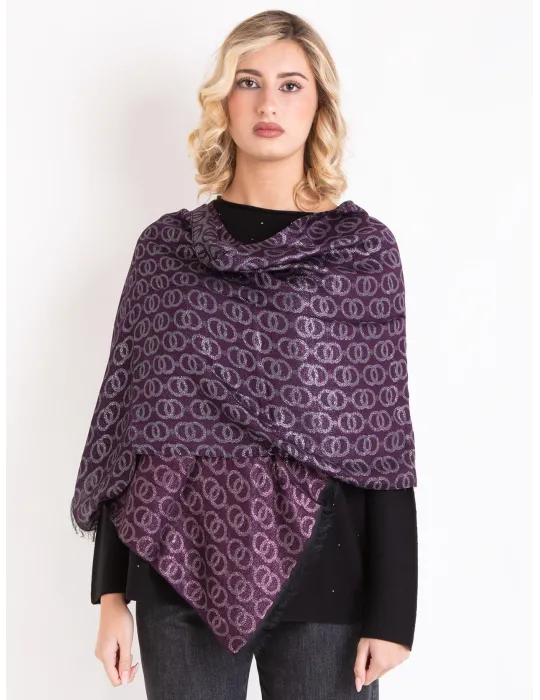 Sciarpa jacquard nero viola rosa con disegno Chanel in lurex | Bissoli Sciarpa jacquard nero viola rosa con disegno Chanel in lurex | Bissoli