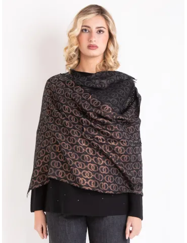 Bronze and black formal scarf with platinum lurex by Bissoli