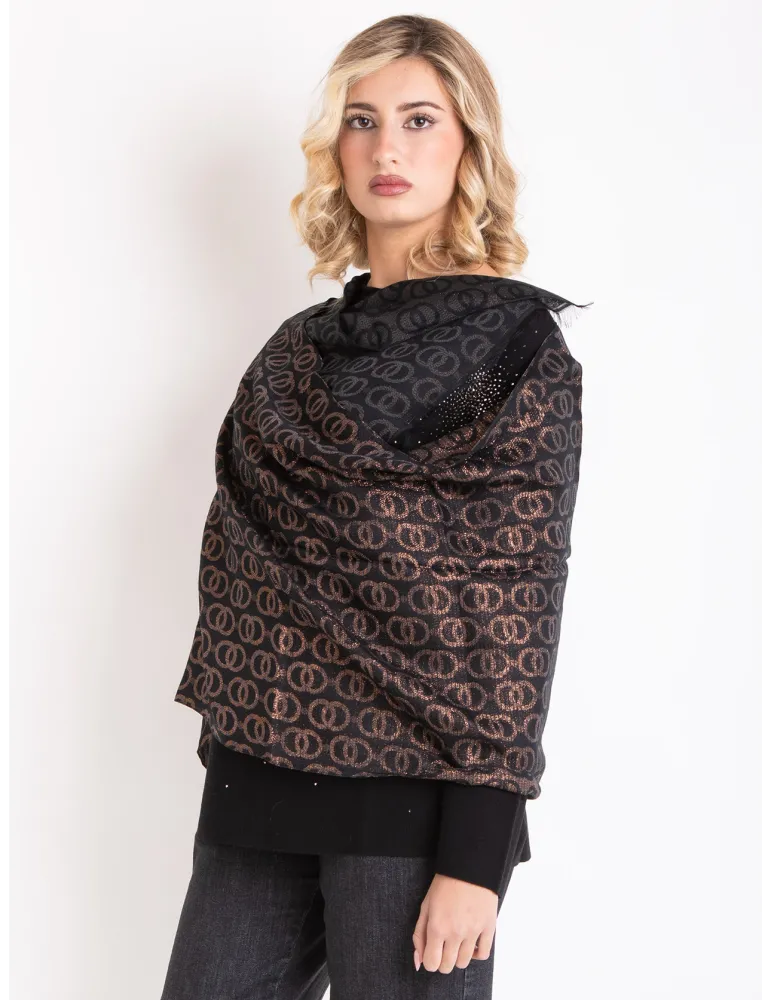 Bronze and black formal scarf with platinum lurex by Bissoli