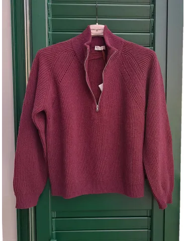 Burgundy merino and cashmere mock turtleneck sweater 2