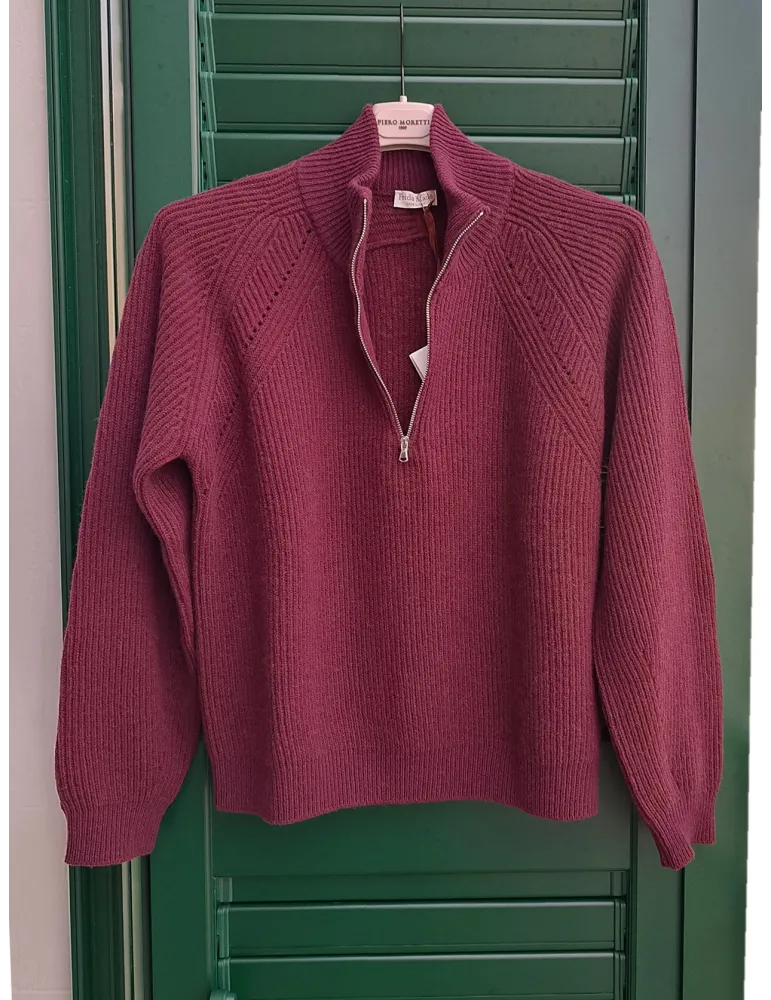 Burgundy merino & cashmere mock turtleneck sweater | Frida Madè Italy