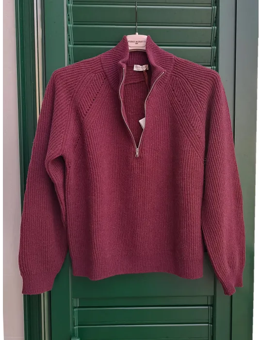 Burgundy merino & cashmere mock turtleneck sweater | Frida Madè Italy