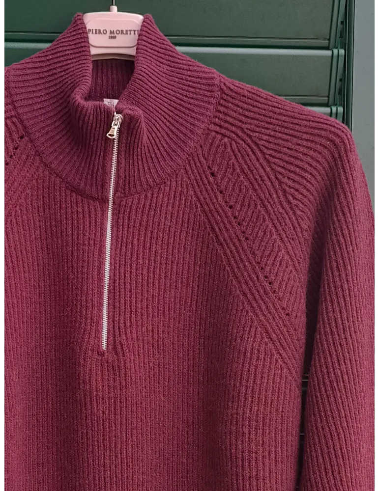 Burgundy merino & cashmere mock turtleneck sweater | Frida Madè Italy