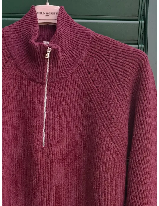 Burgundy merino & cashmere mock turtleneck sweater | Frida Madè Italy