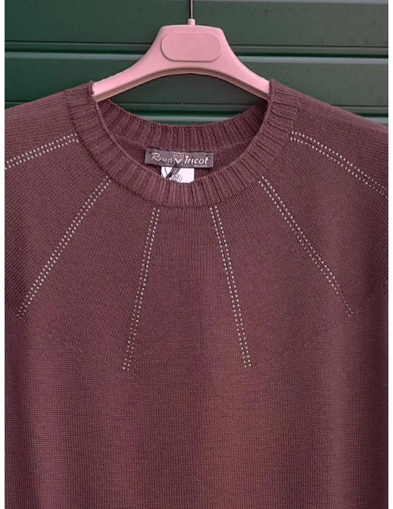 Cozy Glow Rhinestone Brown wool Sweater | Riva Tricot plus size