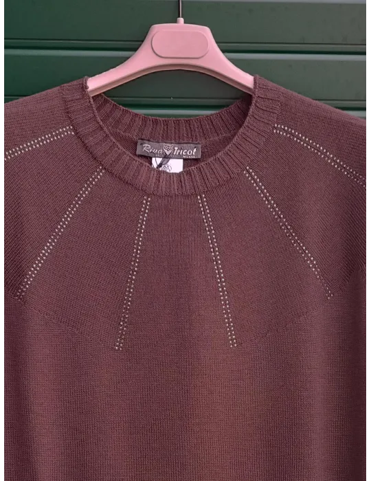 Cozy Glow Rhinestone Brown wool Sweater | Riva Tricot plus size