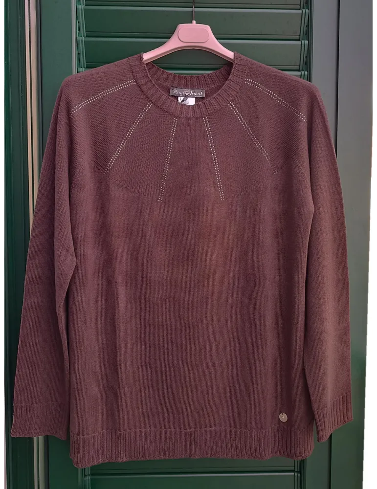 Cozy Glow Rhinestone Brown wool Sweater | Riva Tricot plus size