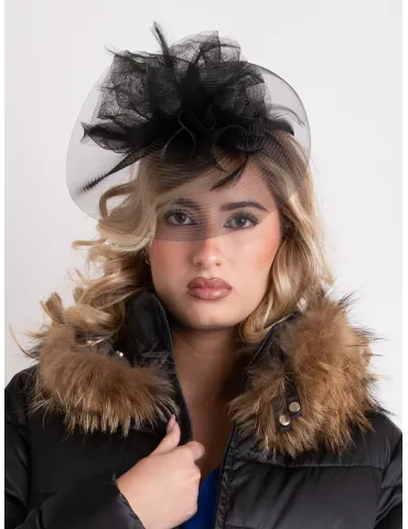 Elegant black headband with mesh and plumes by Complit