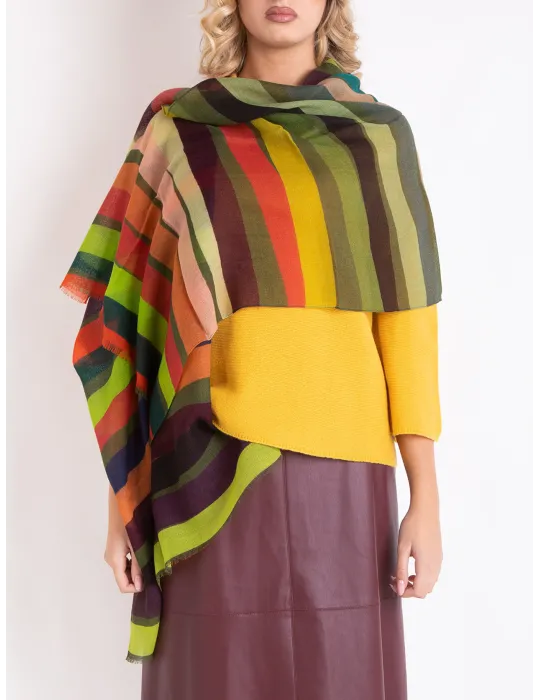 Multi-colours striped wool soft scarf by Nicki Colombo