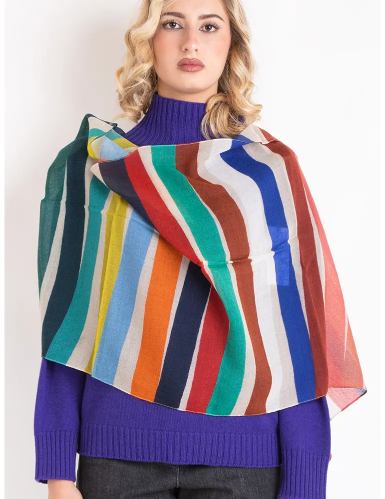 Multi-colours striped wool soft scarf by Nicki Colombo