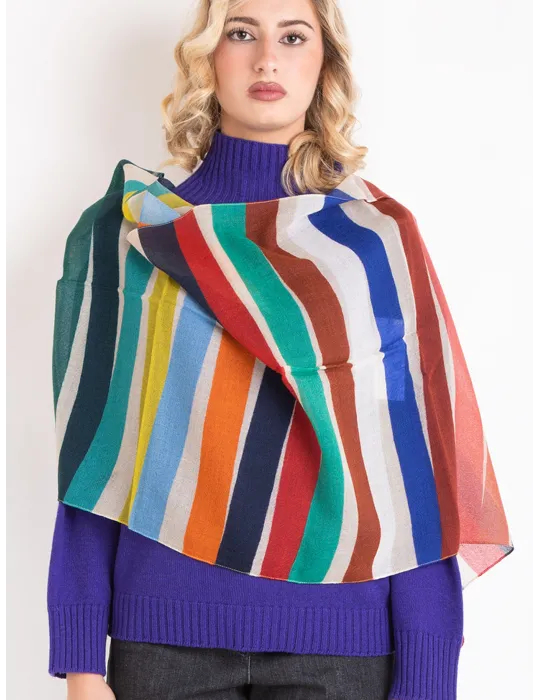 Multi-colours striped wool soft scarf by Nicki Colombo