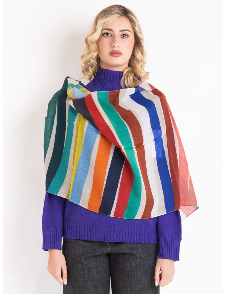 Multi-colours striped wool soft scarf by Nicki Colombo Multi-colours striped wool soft scarf by Nicki Colombo