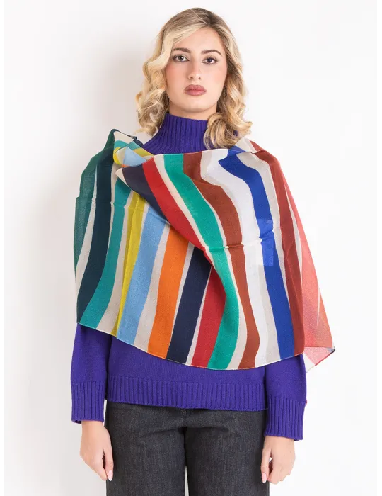 Multi-colours striped wool soft scarf by Nicki Colombo Multi-colours striped wool soft scarf by Nicki Colombo