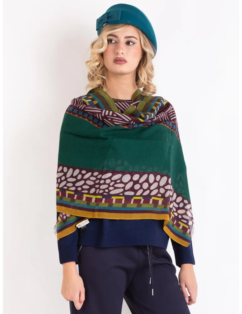 Nicki Colombo Green and burgundy printed wool scarf Nicki Colombo Green and burgundy printed wool scarf