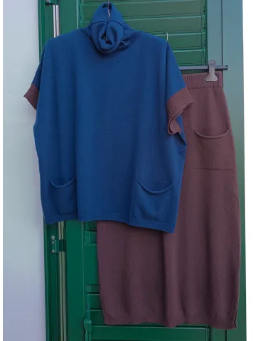 Blue oversized poncho-effect sweater in cashmere merino wools 2