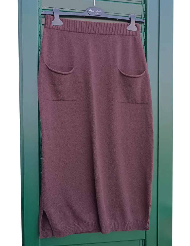 Frida Madè Brown wool and cashmere midi skirt with pockets
