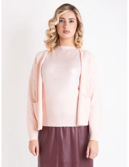 Pink jacket and t-shirt twinset with lurex thread