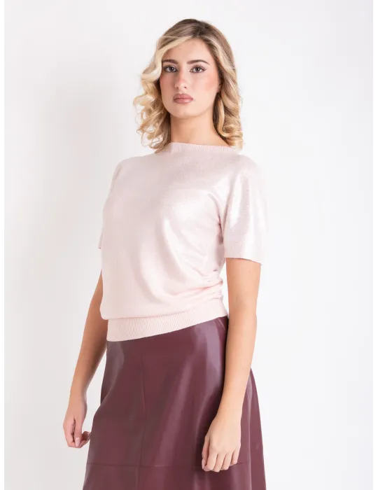 Pink jacket and t-shirt twinset with lurex thread