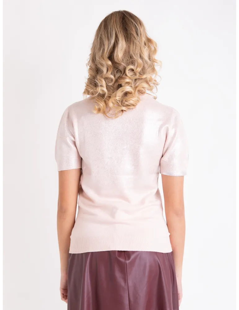 Pink jacket and t-shirt twinset with lurex thread